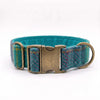 Extra Wide 38mm - Teal & Lilac Check Harris Tweed Dog Collar