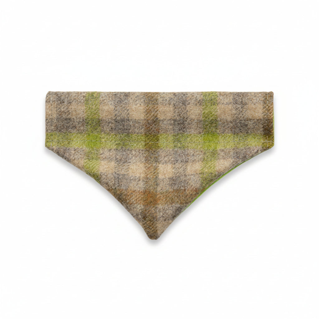 Lichen green abraham moon wool dog bandana with collar slide-on design