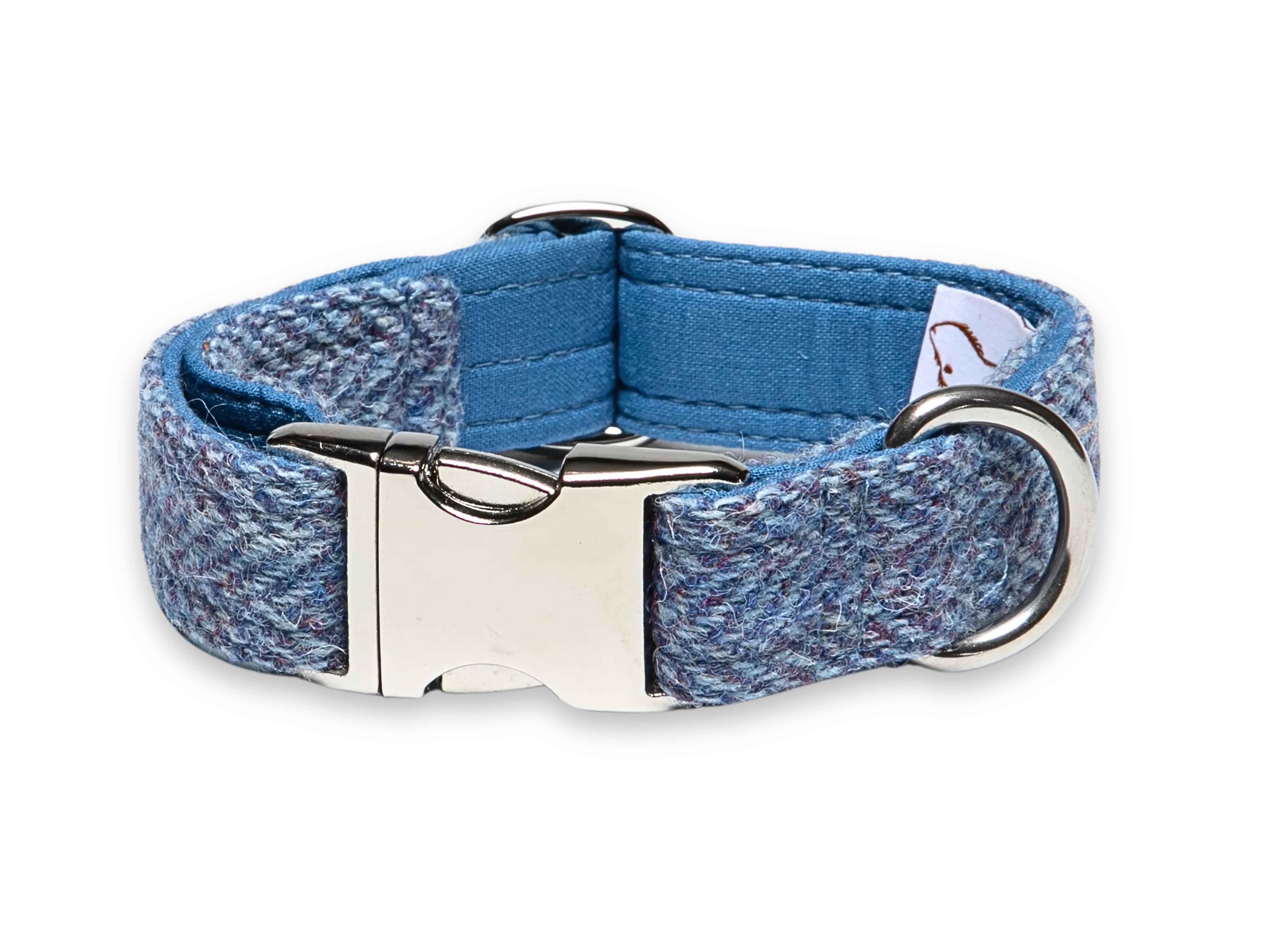 Blue Herringbone Luxury Harris Tweed Dog Collar Collared Creatures