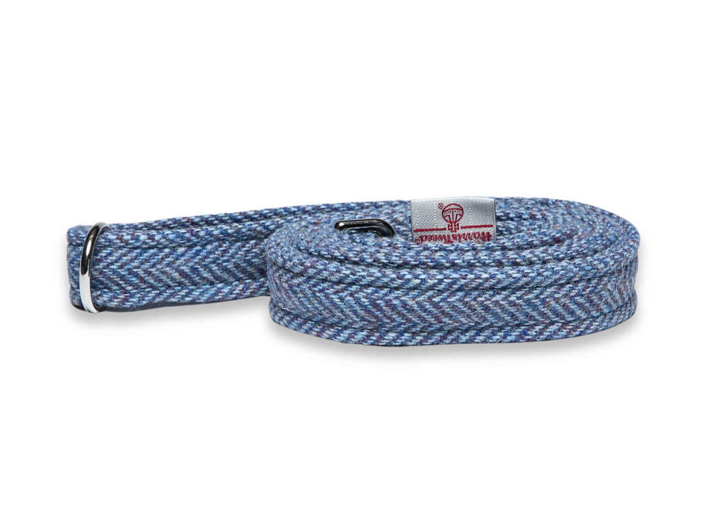 Blue Herringbone Luxury Harris Tweed Dog Lead Made by Collared Creatures in the UK. Heritage Harris Tweed Design. Stylish and Hard Wearing. Machine Washable.