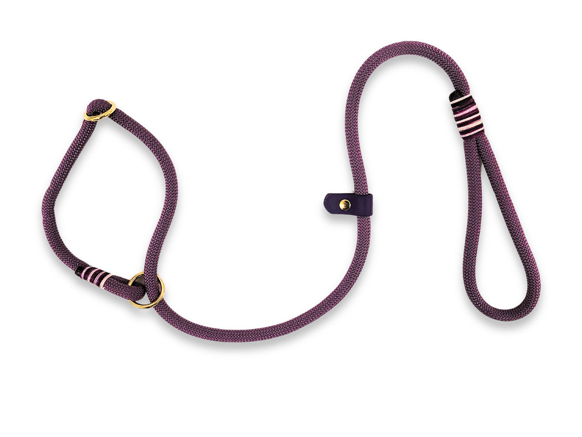 UK Handmade Rope Slip or Clip Dog Lead in Marvellous Mauve. Mauve Rope Dog Leash by Collared Creatures. Stylish & Durable Design with Bespoke Colour Options.
