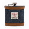 Midnight Blue Herringbone Harris Tweed Hip Flask Gift Set