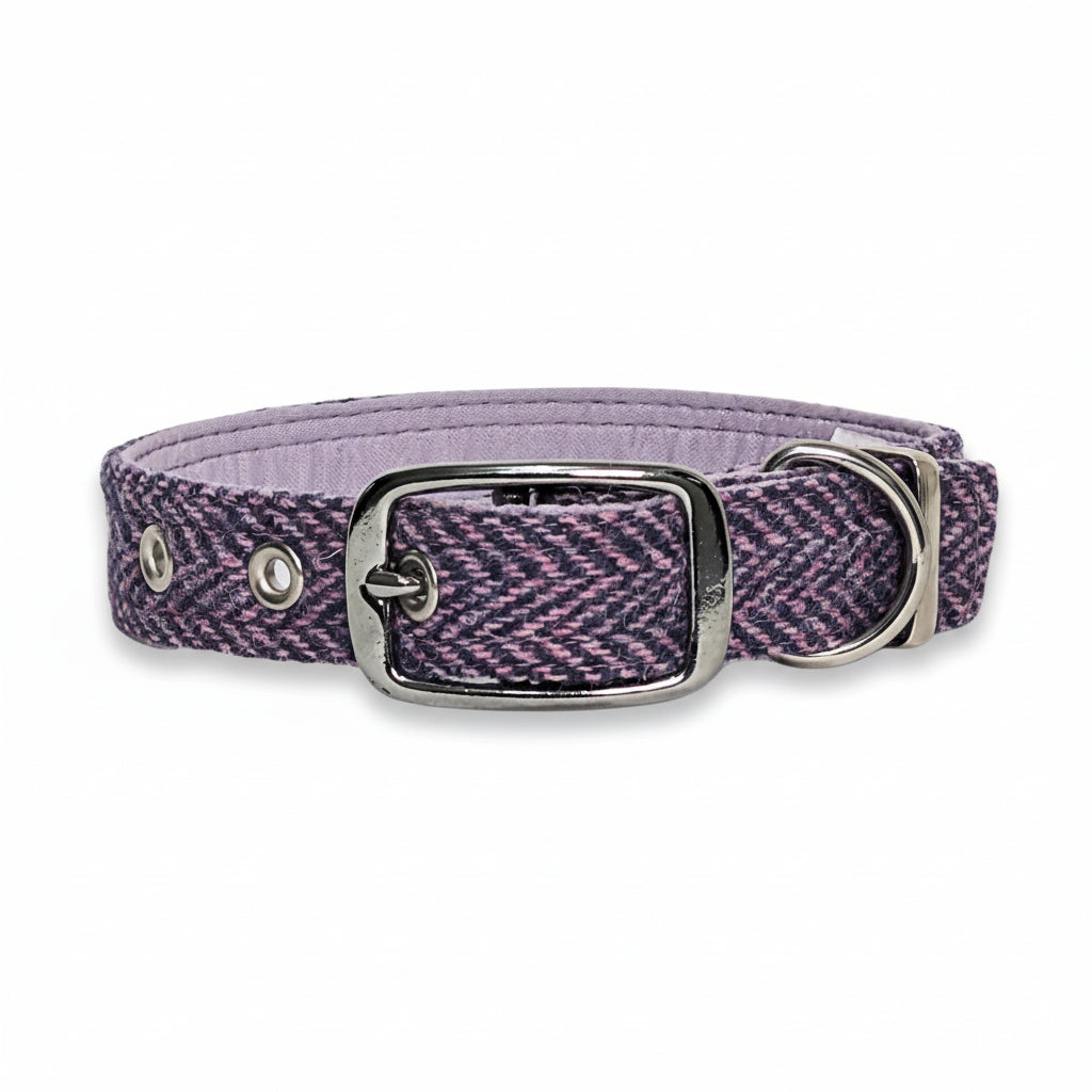 Lilac & Blue Luxury Harris Tweed Dog Collar by Collared Creatures - Luxury Bespoke Harris Tweed Buckle Dog Collar, Durable & Stylish, Made in Britain, Available in Multiple Sizes