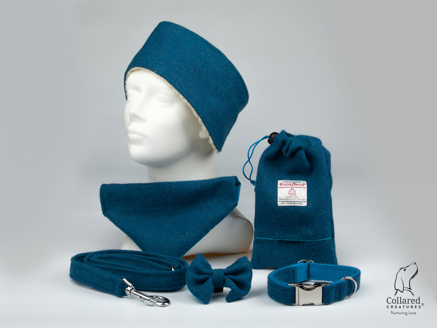 Teal Herringbone - Buckle Fastening Luxury Harris Tweed Dog Collar