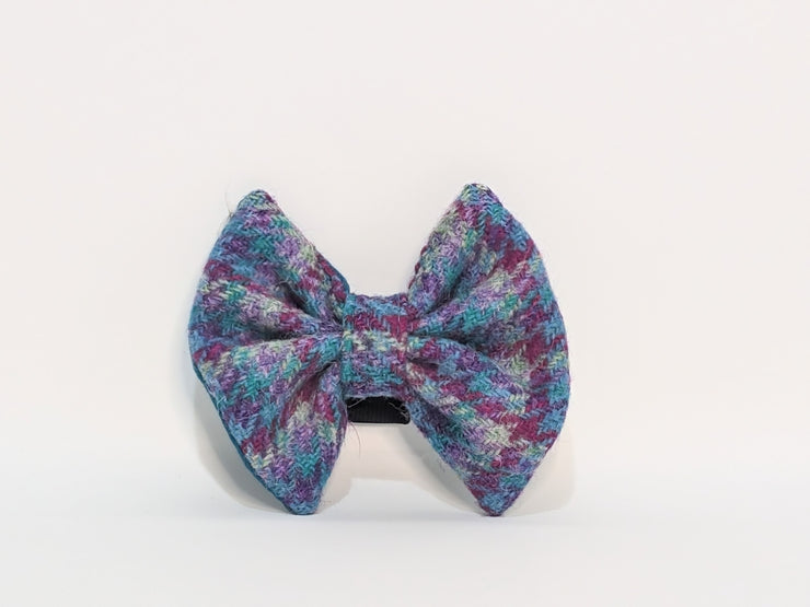 Collared Creatures Raspberry & Turqouise Houndstooth Harris Tweed Dog Bow Tie