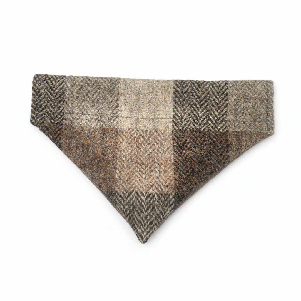 Stone Check Luxury Harris Tweed Dog Bandana