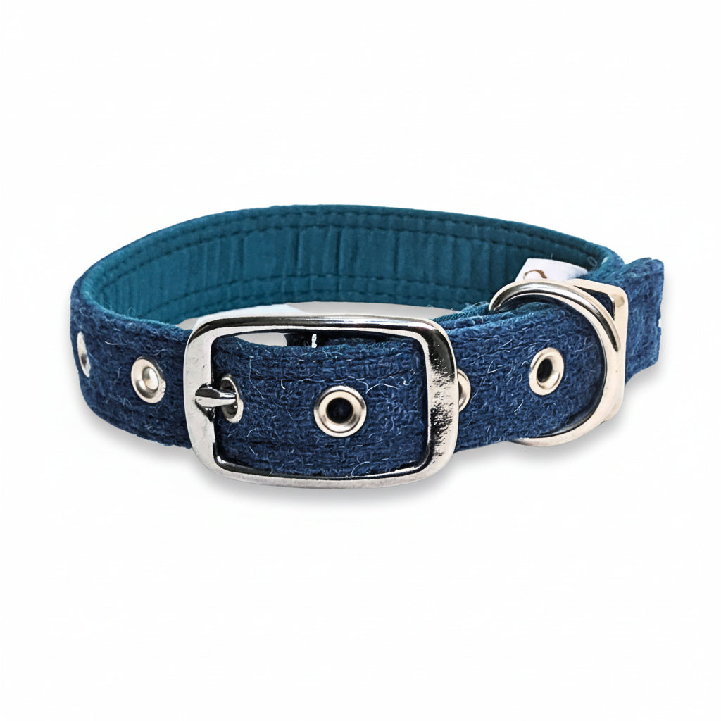 Teal Luxury Harris Tweed Dog Collar by Collared Creatures - Heritage Handmade Harris Tweed Dog Collar, Durable & Trendy Design, Available in Multiple Sizes