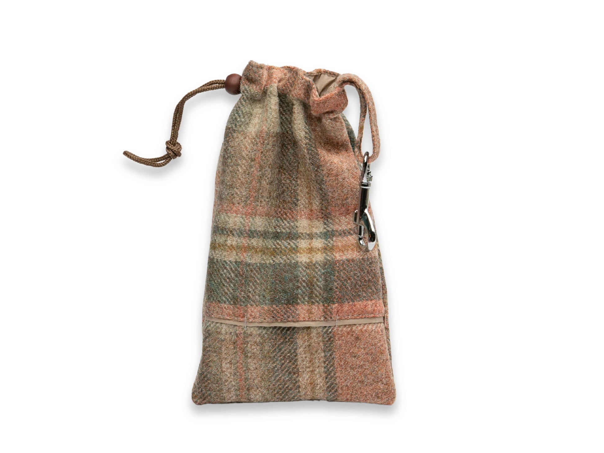 Glen Coe Terracotta Harris Tweed dog treat bag with poo bag dispenser