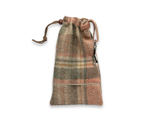 Glen Coe Terracotta Harris Tweed dog treat bag with poo bag dispenser