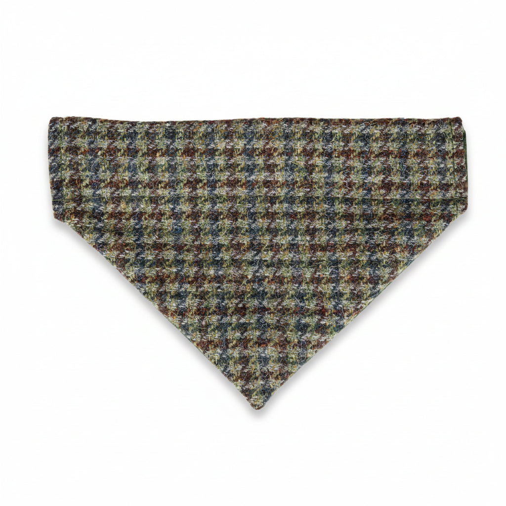 Autumn houndstooth tweed dog bandana with collar slide design
