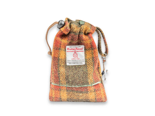 Autumnal check Harris Tweed dog treat bag with built-in poop bag dispenser