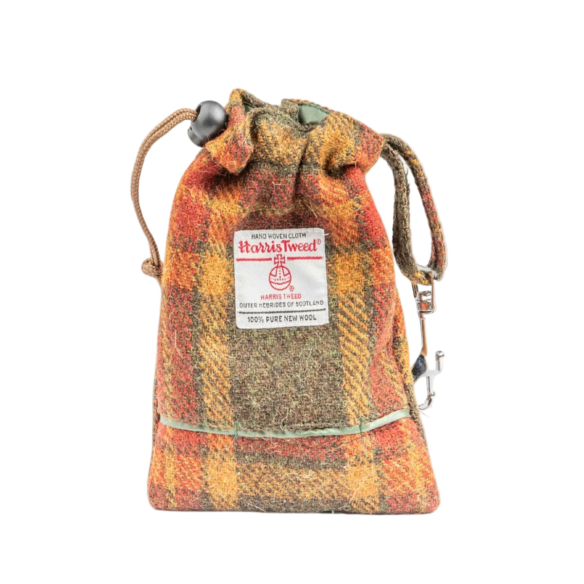 Herbstlich karierter Harris Tweed Hundeleckerli-Beutel mit integriertem Kotbeutelspender