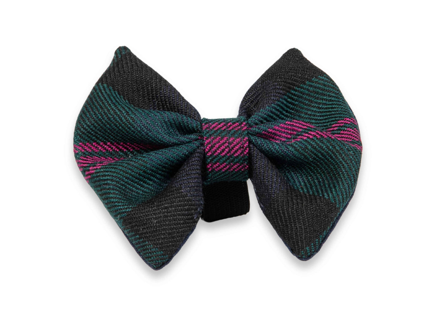 Baird Modern Tartan dog bow tie – handmade from heritage tweed with elastic loop for easy collar fit