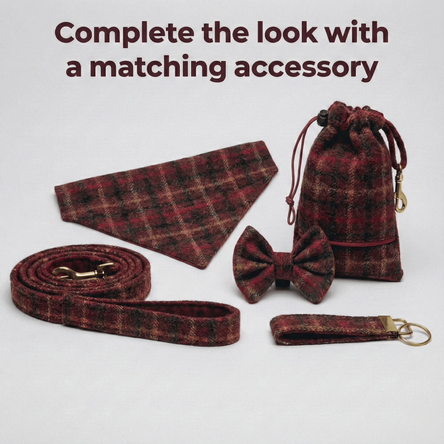 Balmoral Claret Check - Buckle Fastening Luxury Abraham Moon Tweed Dog Collar - Collared Creatures LTD