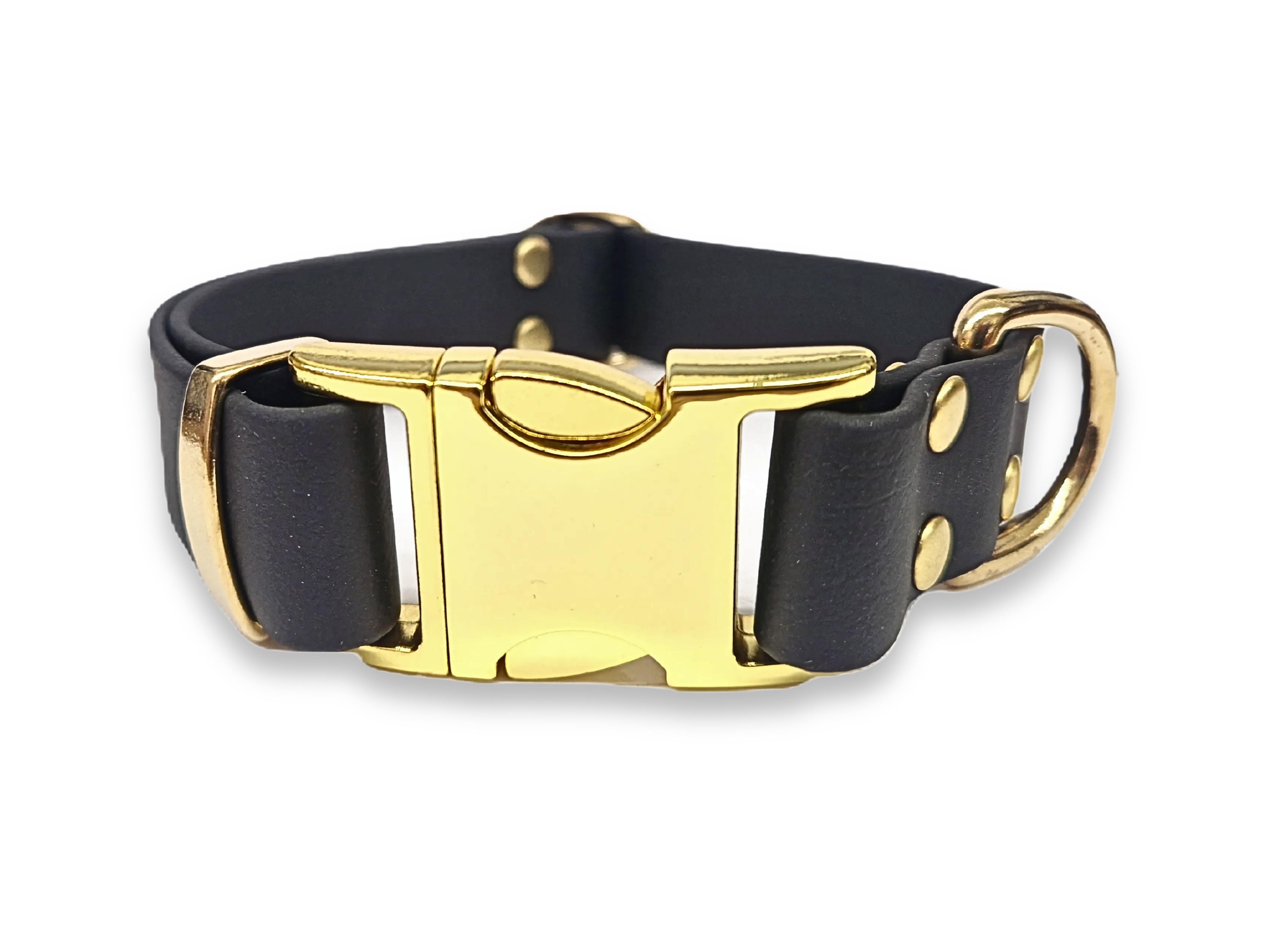 Black Biothane Waterproof Dog Collar – Custom Engraved Clasp