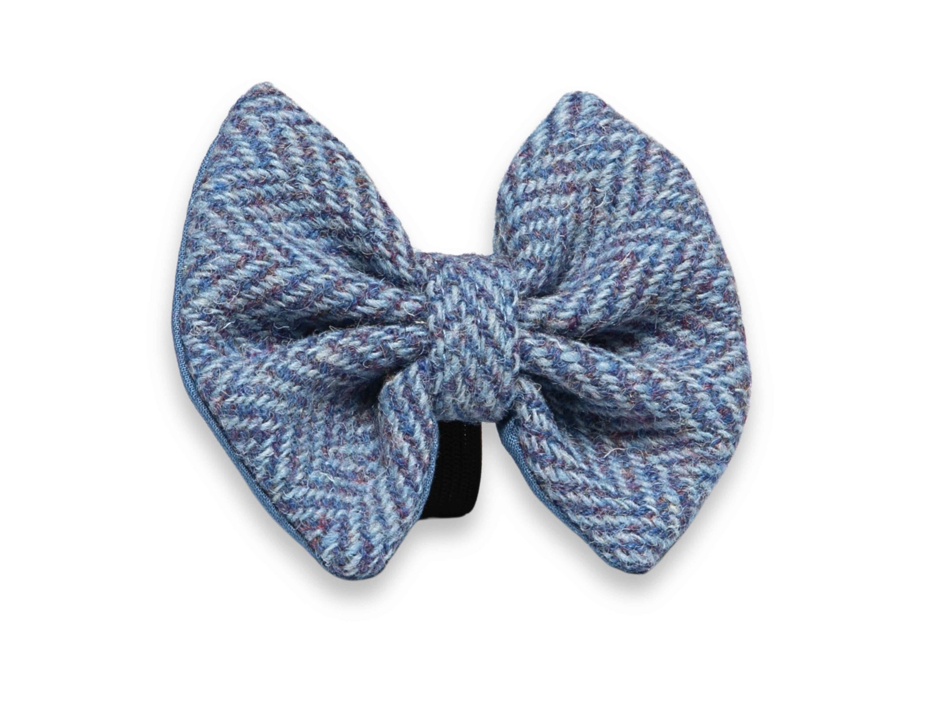 Blue herringbone Harris Tweed dog bow tie – handmade and fits all standard dog collars with ease