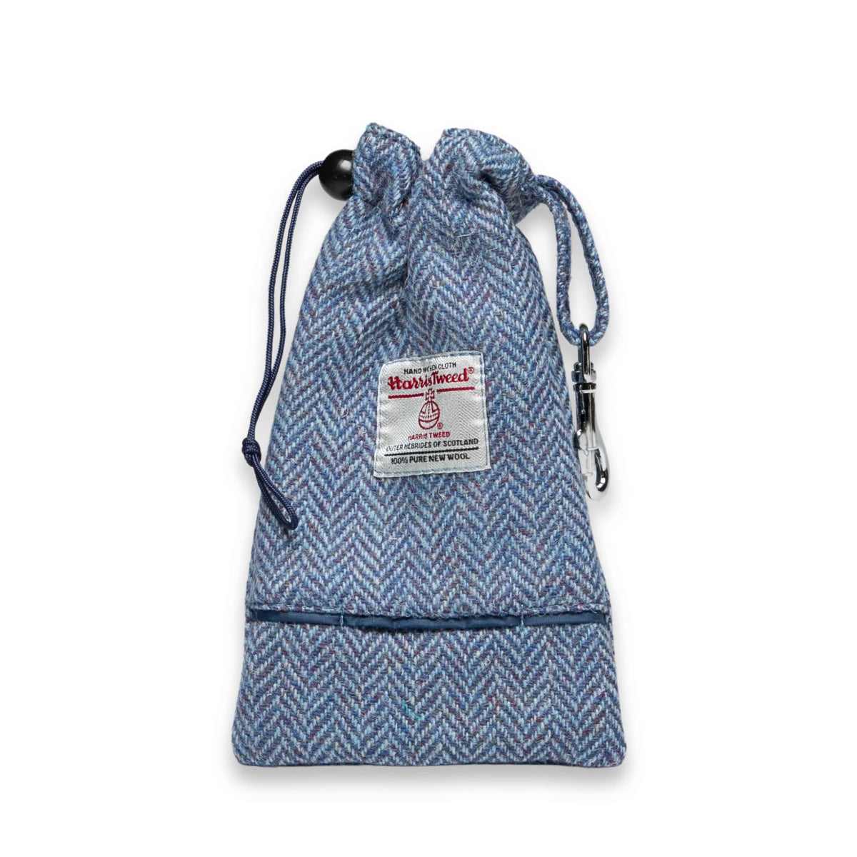 Blaue Herringbone Harris Tweed Hundeleckerli-Tasche mit integriertem Kotbeutelhalter
