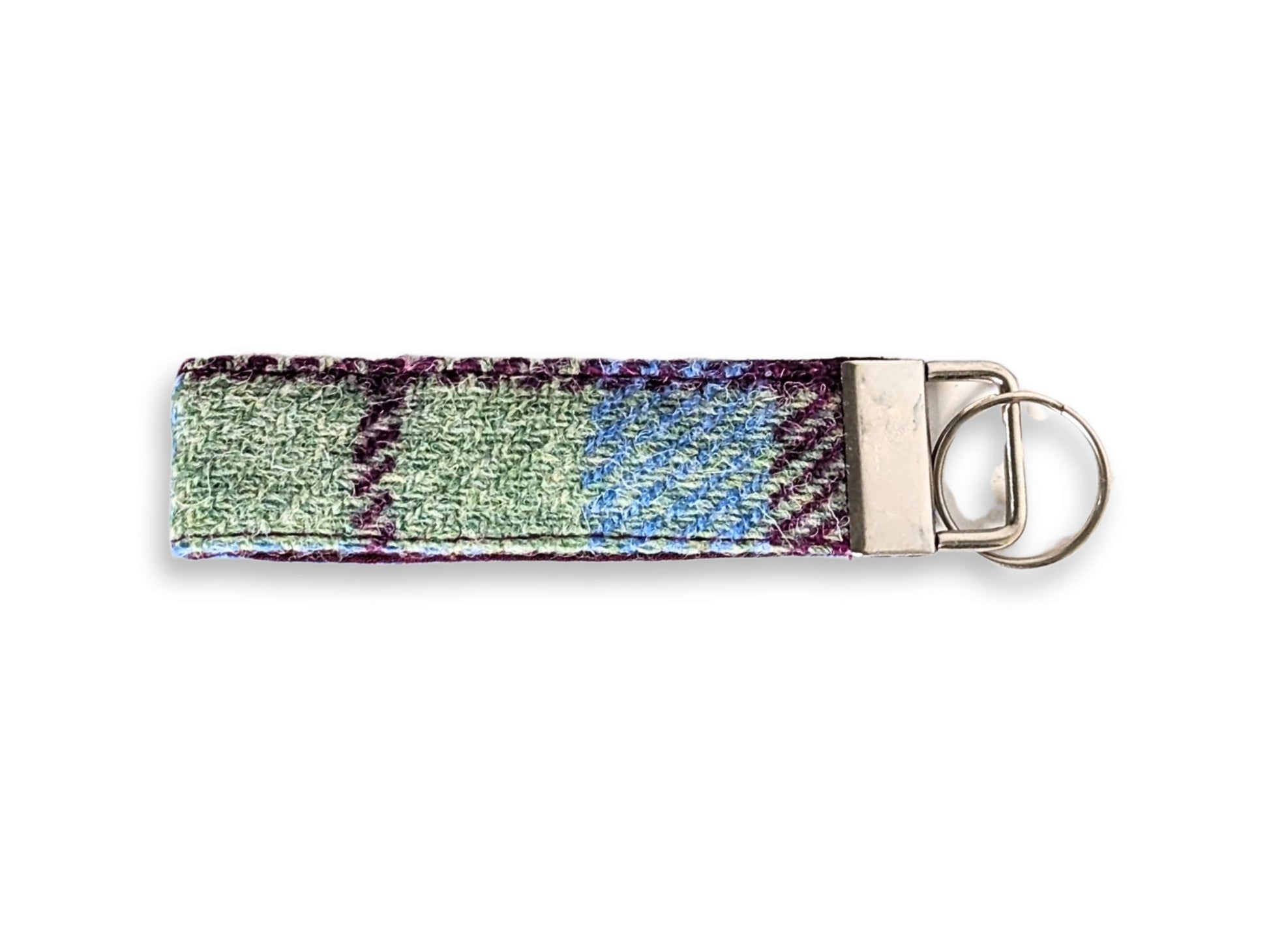 Burgundy and blue check Harris Tweed keyring