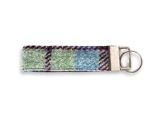 Burgundy and blue check Harris Tweed keyring