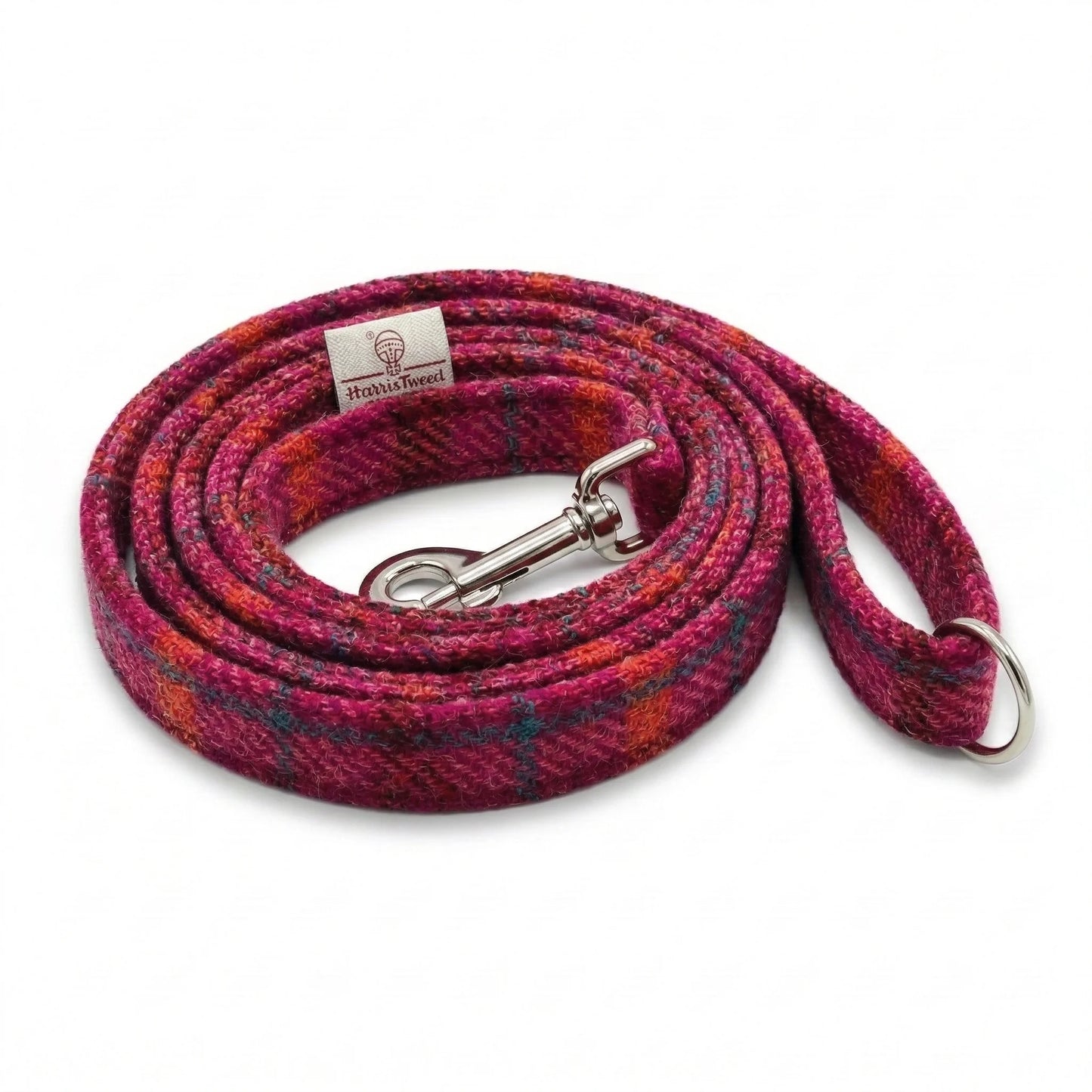 Cerise Check Luxury Harris Tweed Dog Lead by Collared Creatures.