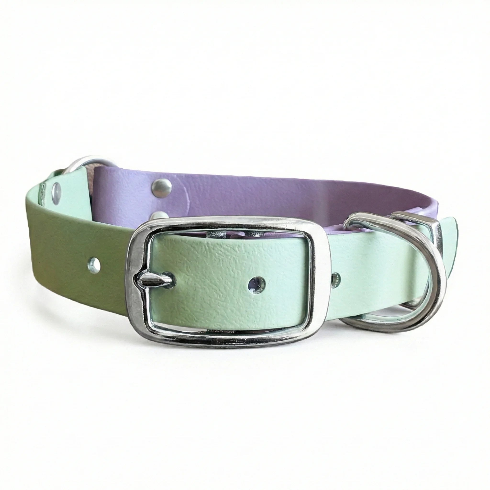 Mauve & Guacamole Green Two-Tone Waterproof Dog Collar – Handmade