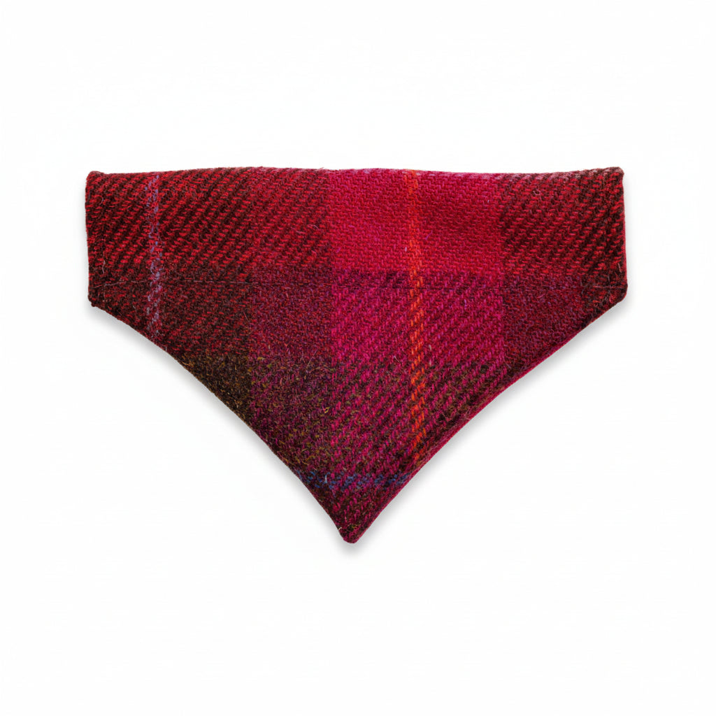 Deep fuchsia check Harris Tweed dog bandana