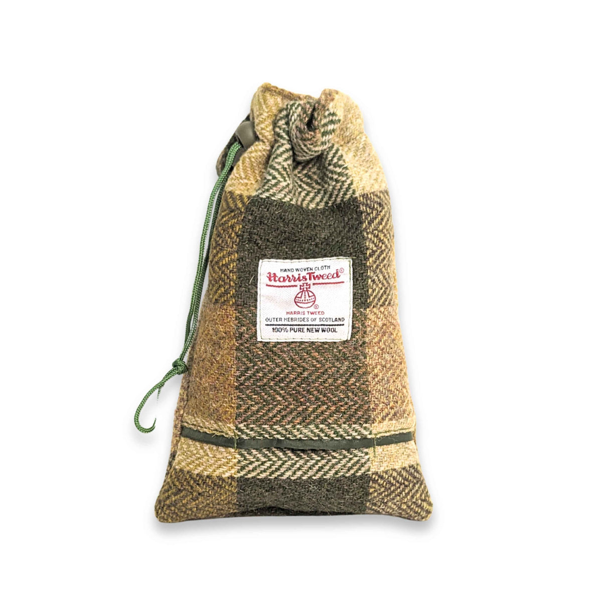 Harris Tweed Hundeleckerli-Tasche mit integriertem Kotbeutelhalter in grünem Fischgrätenmuster