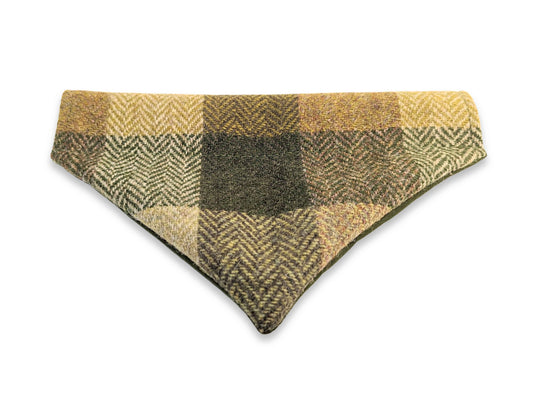 Green block herringbone Harris Tweed dog bandana