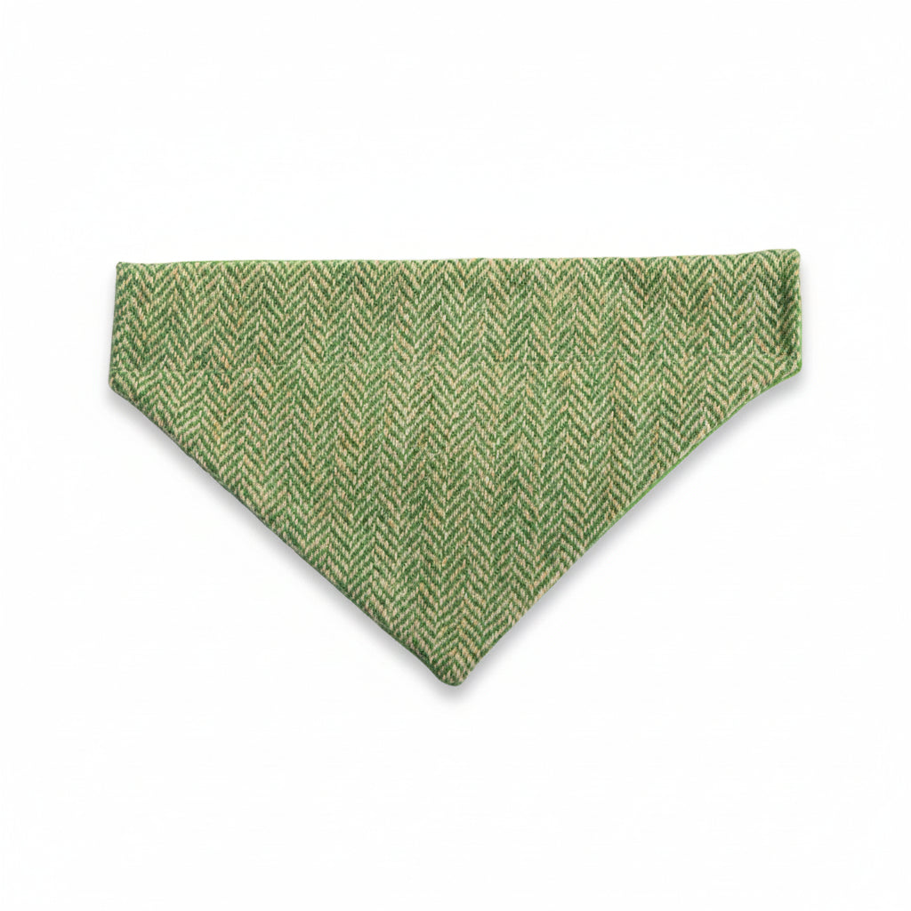 Green herringbone Harris Tweed dog bandana