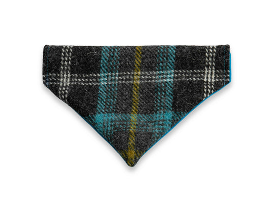 Grey and blue check Harris Tweed dog bandana
