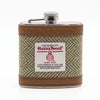 Green Herringbone Harris Tweed Hip Flask Gift Set