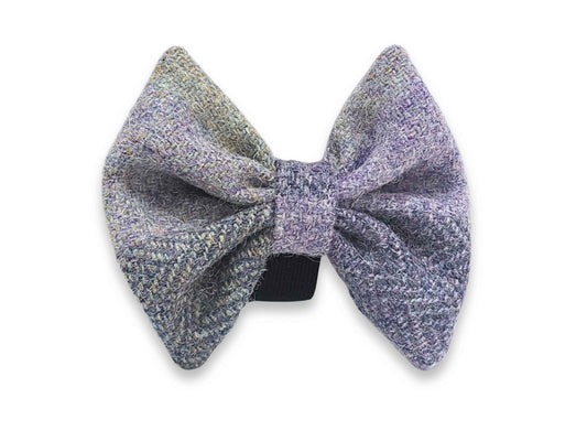 Lavender block check Harris Tweed dog bow tie – handmade and collar-ready in soft purple tones