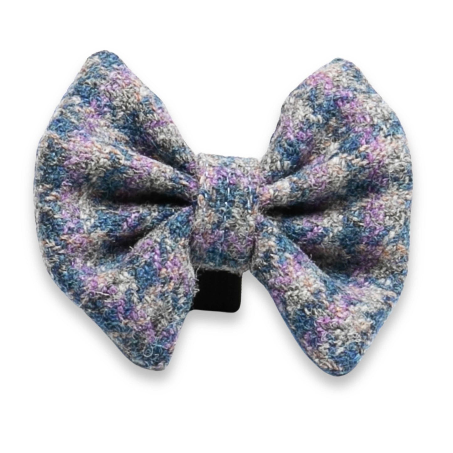 Lilac and blue small check Harris Tweed dog bow tie – handmade with subtle pastel tones