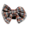 MultiCheck Blue, Orange & Grey Luxury Harris Tweed Dog Bow Tie