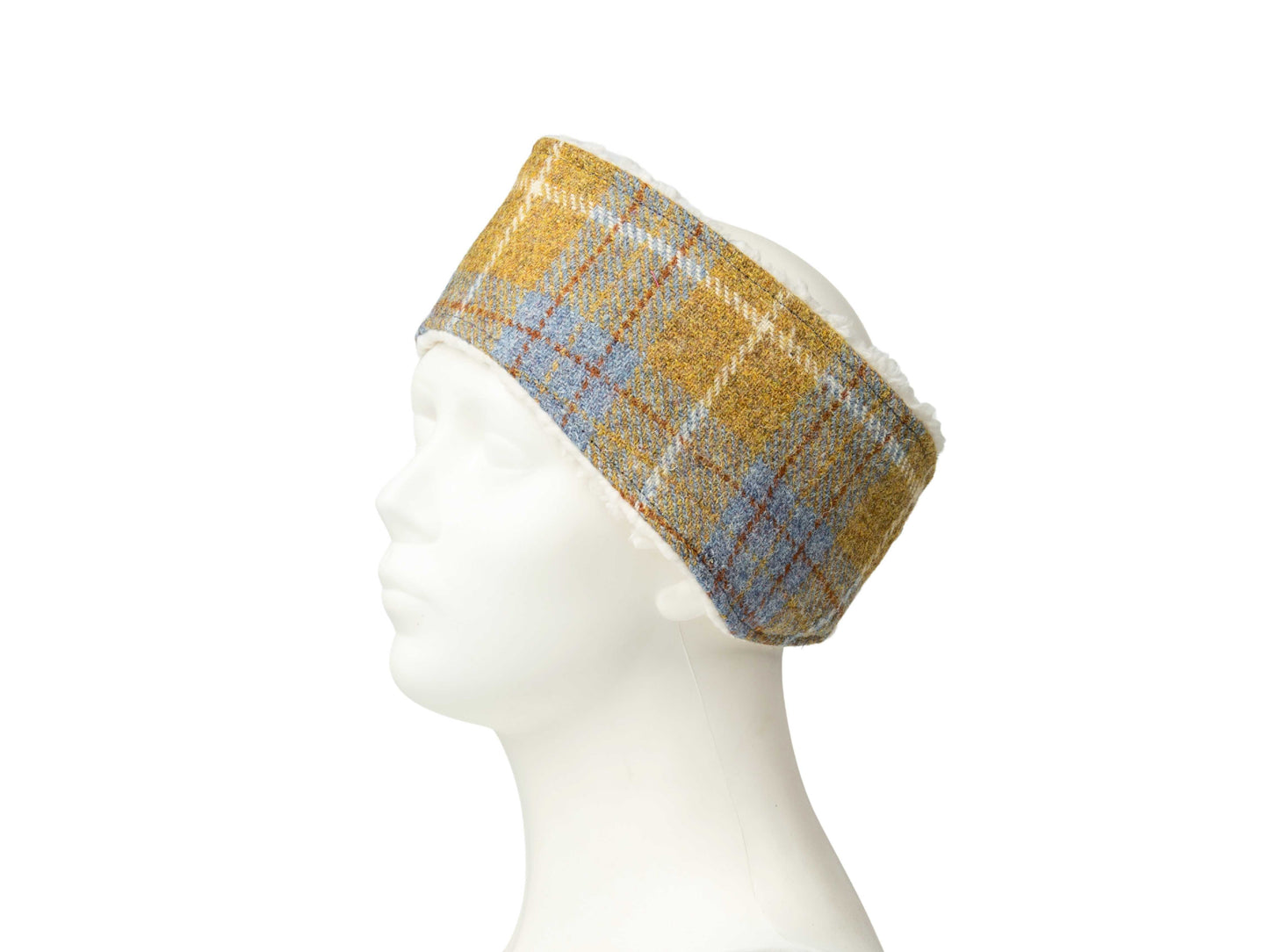 Mustard and blue check Harris Tweed headband