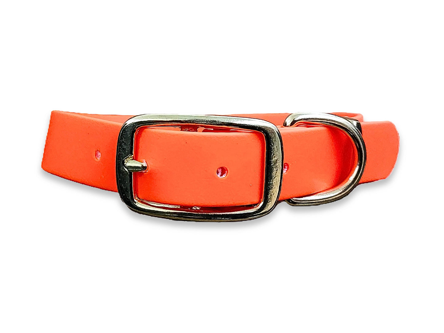 Adjustable Biothane dog collar in Neon Orange – waterproof and easy to clean – by Collared Creatures