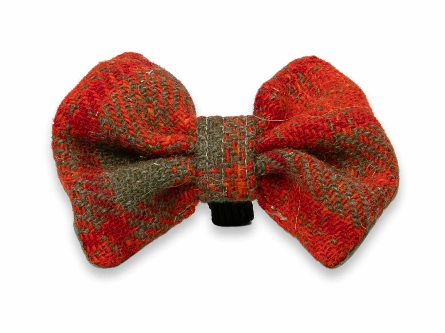 Orange and olive check Harris Tweed dog bow tie – handmade with rich earthy tones