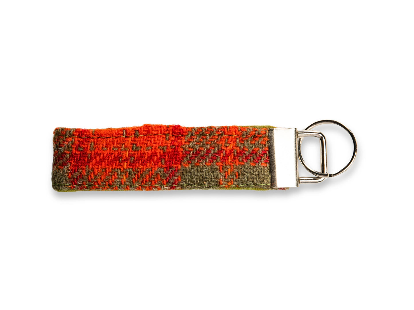 Orange and olive check Harris Tweed keyring