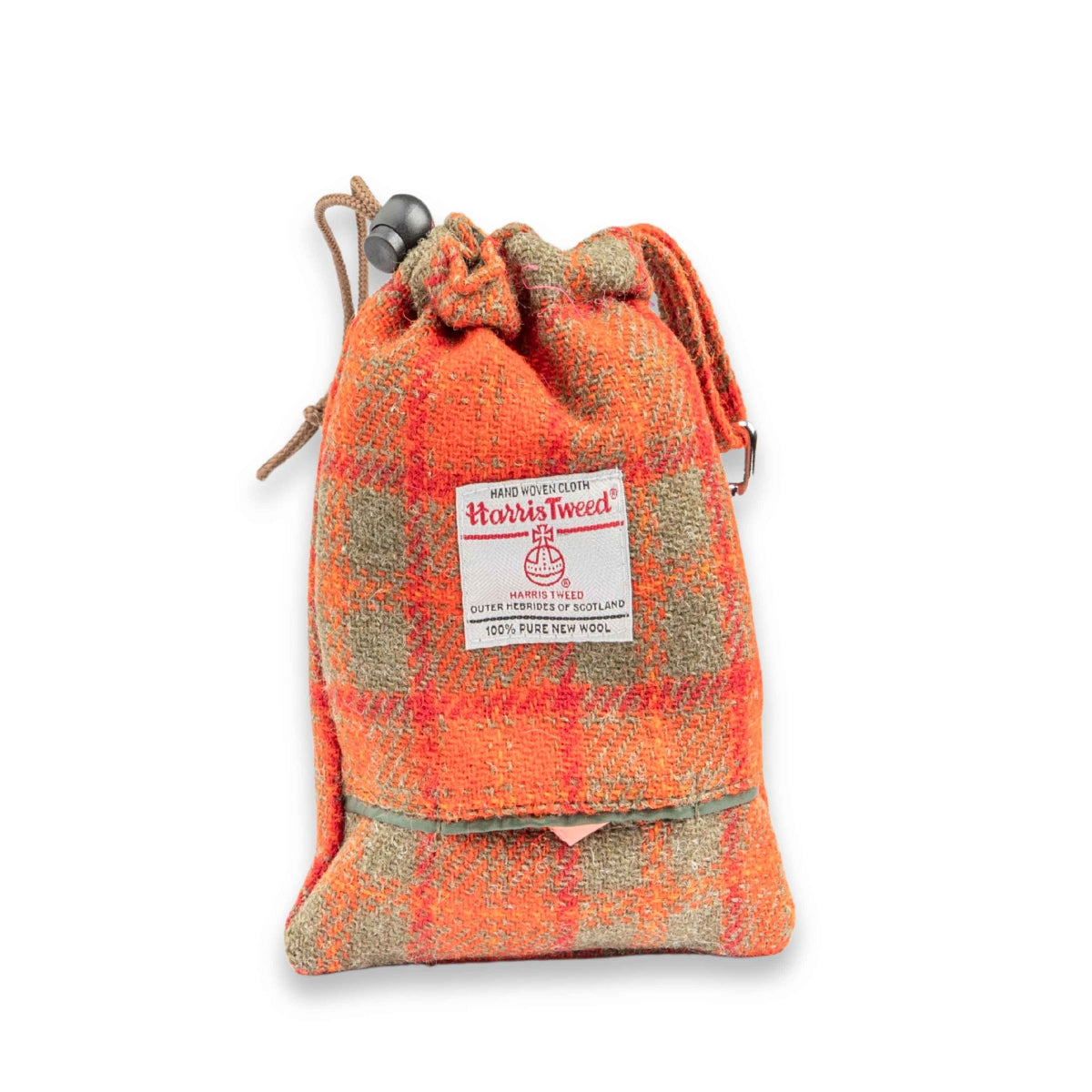 Orange und olivfarben karierter Harris Tweed Hundeleckerli-Beutel mit integriertem Kotbeutelspender