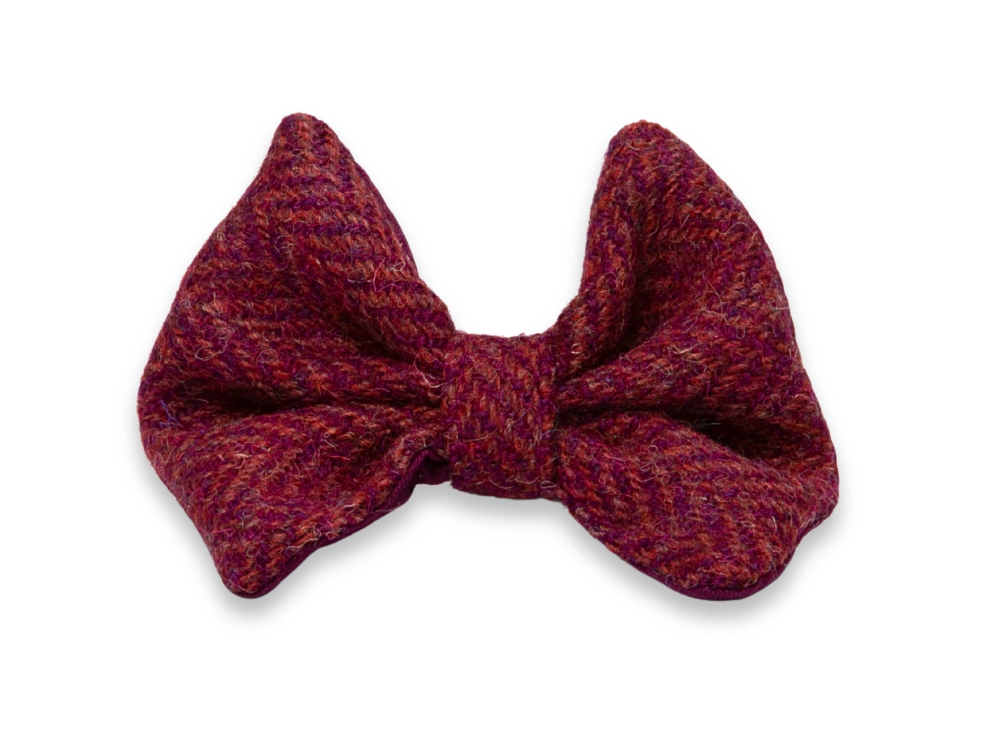Raspberry and coral herringbone Harris Tweed dog bow tie – handmade and eye-catching