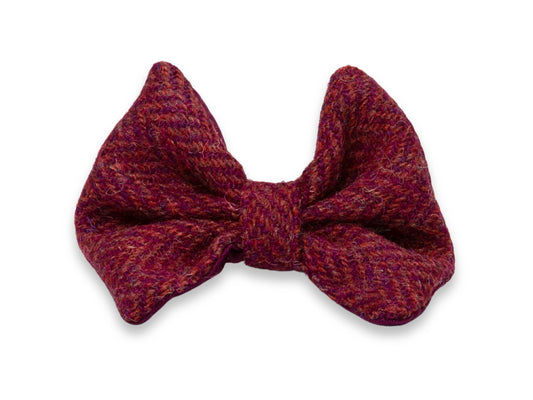Raspberry and coral herringbone Harris Tweed dog bow tie – handmade and eye-catching
