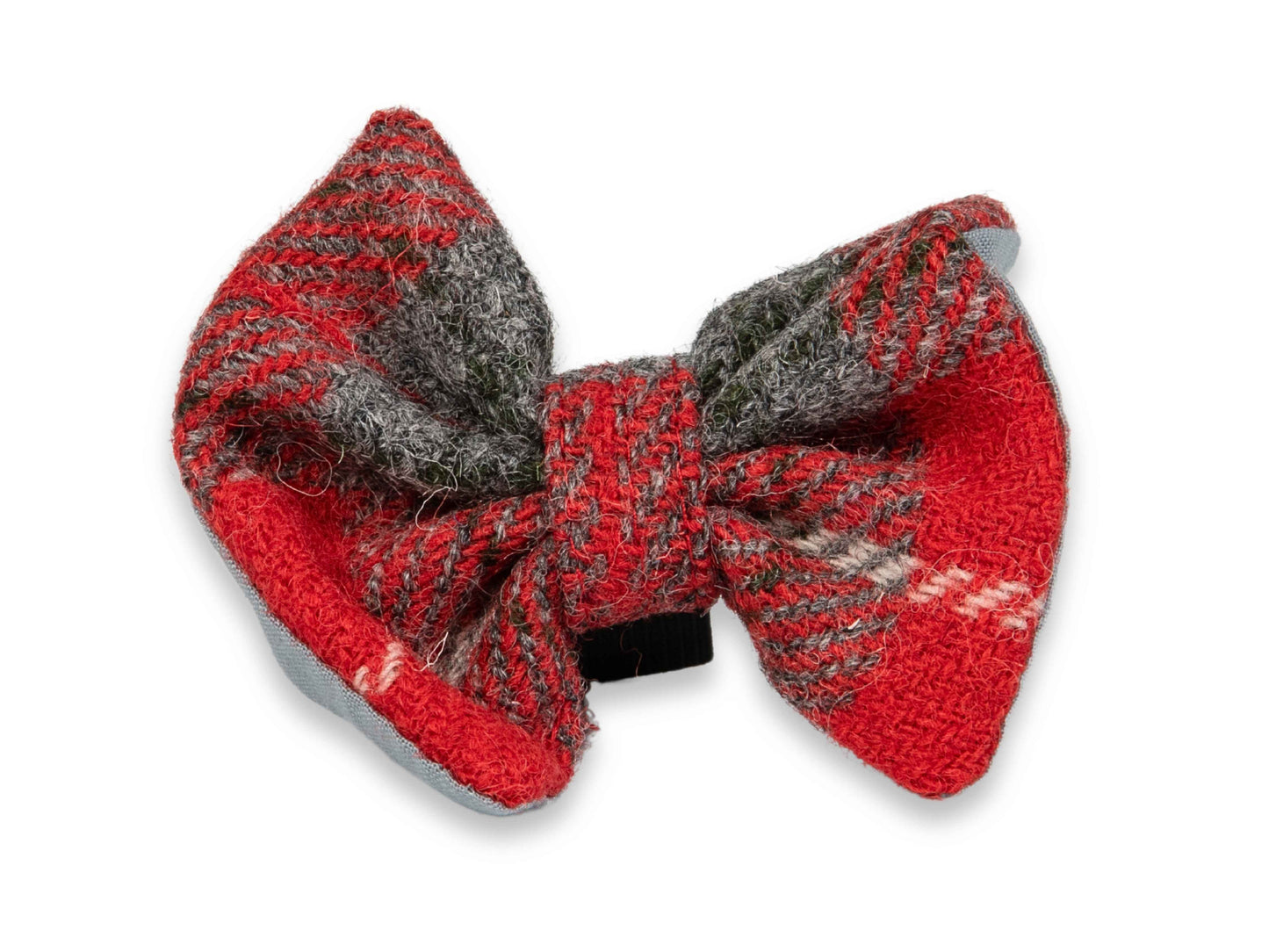 Red and grey check Harris Tweed dog bow tie – handmade, traditional, and stylish