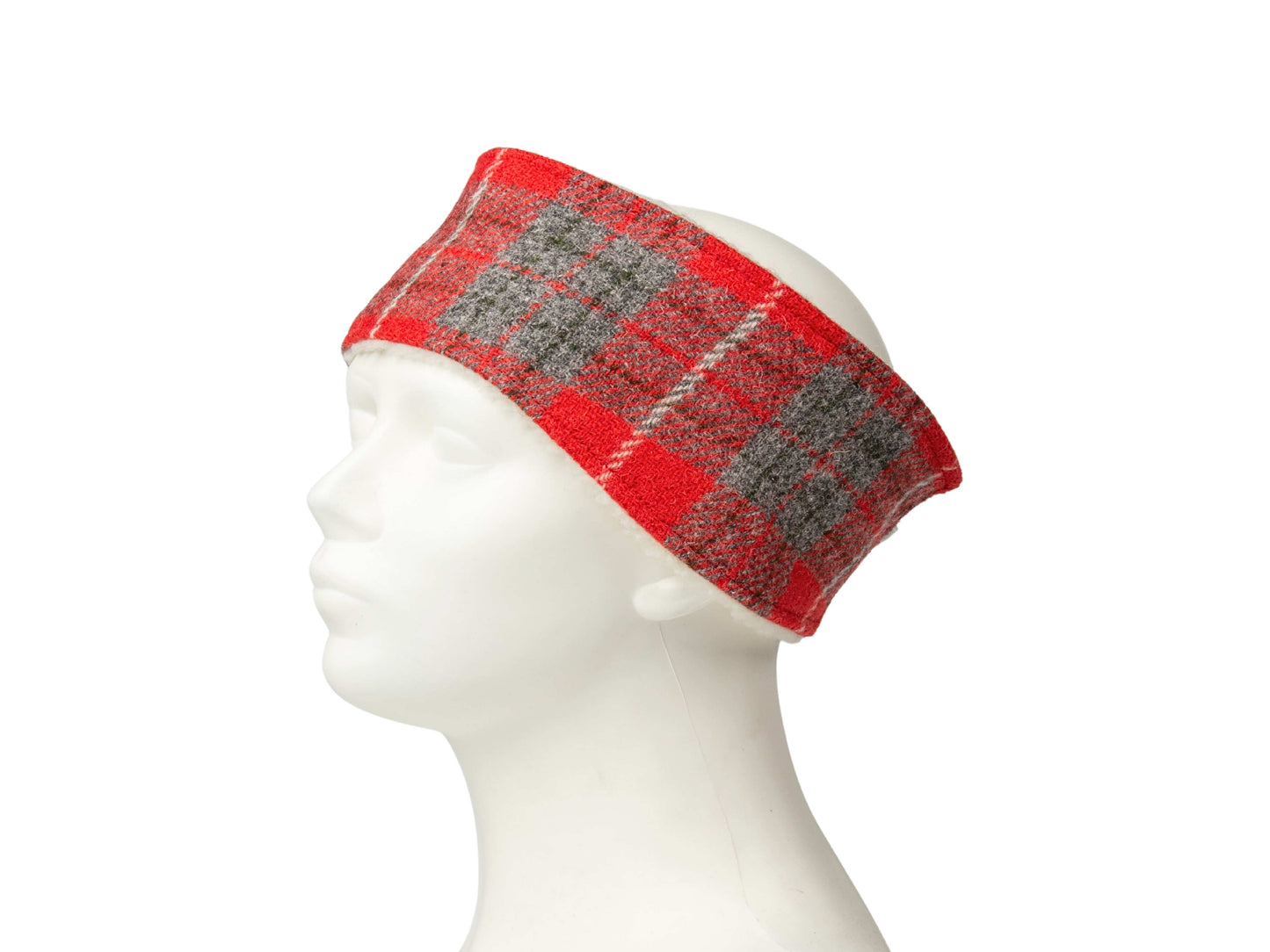 Red and grey check Harris Tweed ladies headband