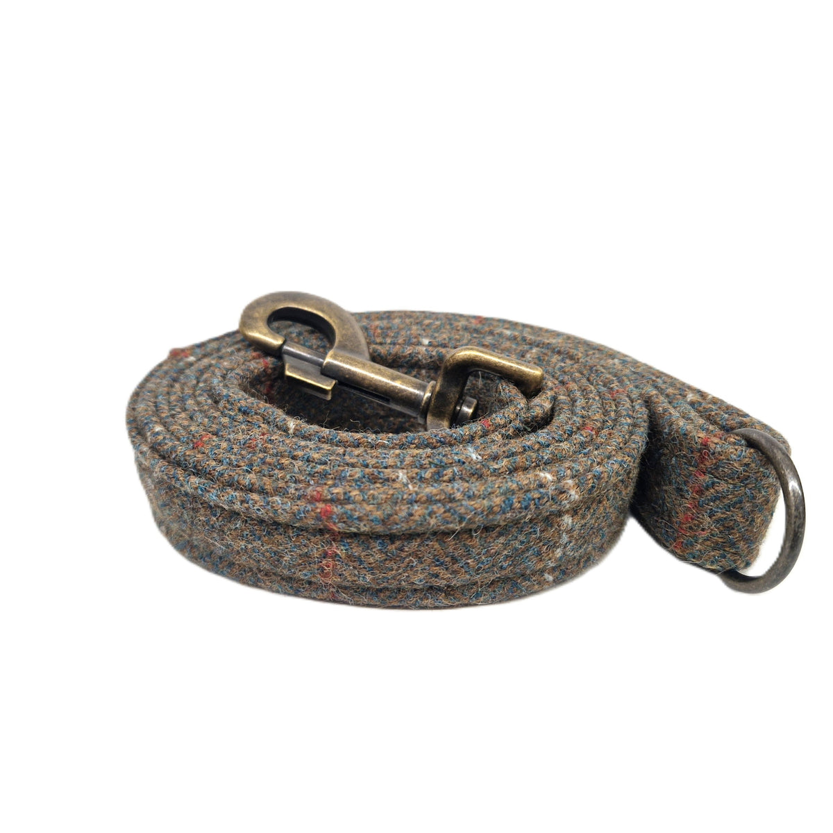 Dog leash with a metal clip on a white background