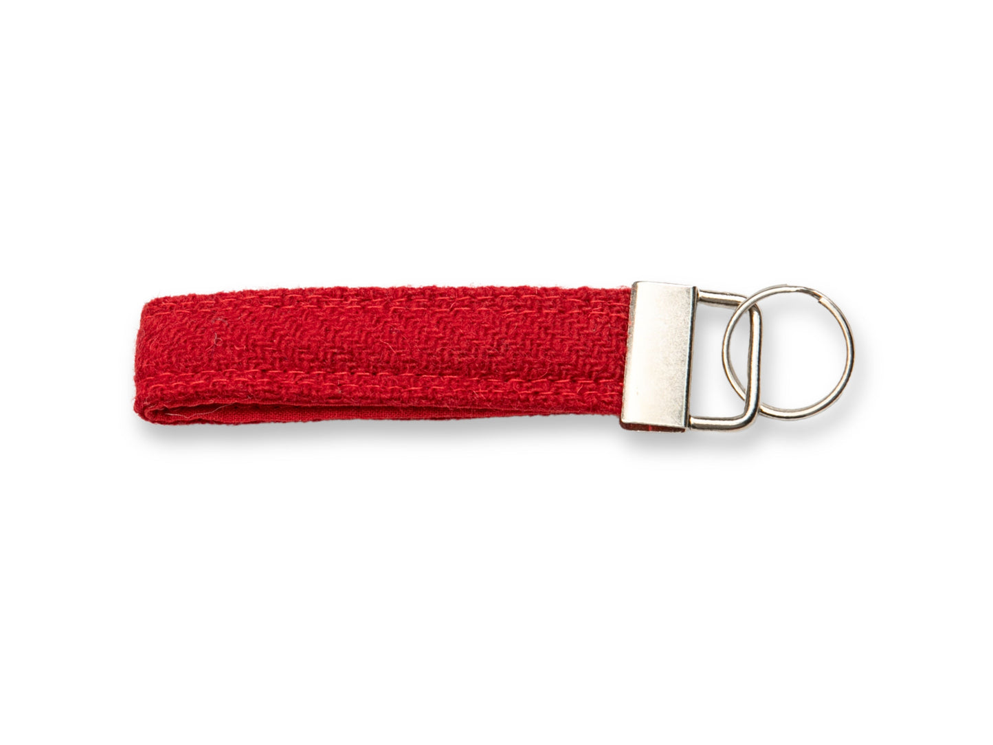 Red Harris Tweed keyring with silver fob and soft cotton lining