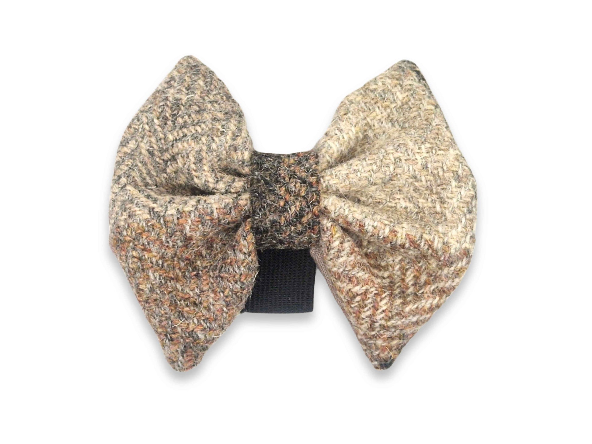 harris tweed dog bow tie on a white background