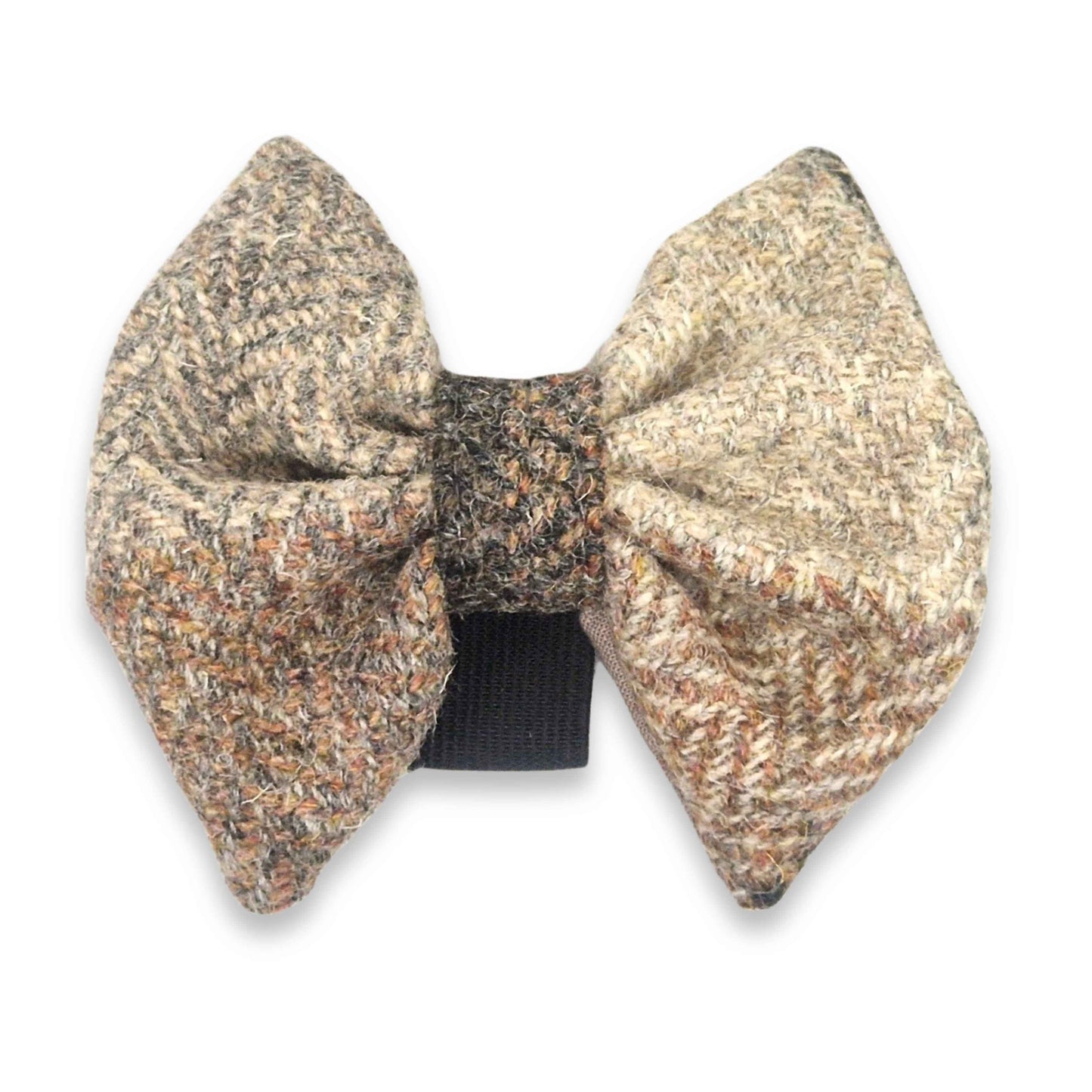 harris tweed dog bow tie on a white background