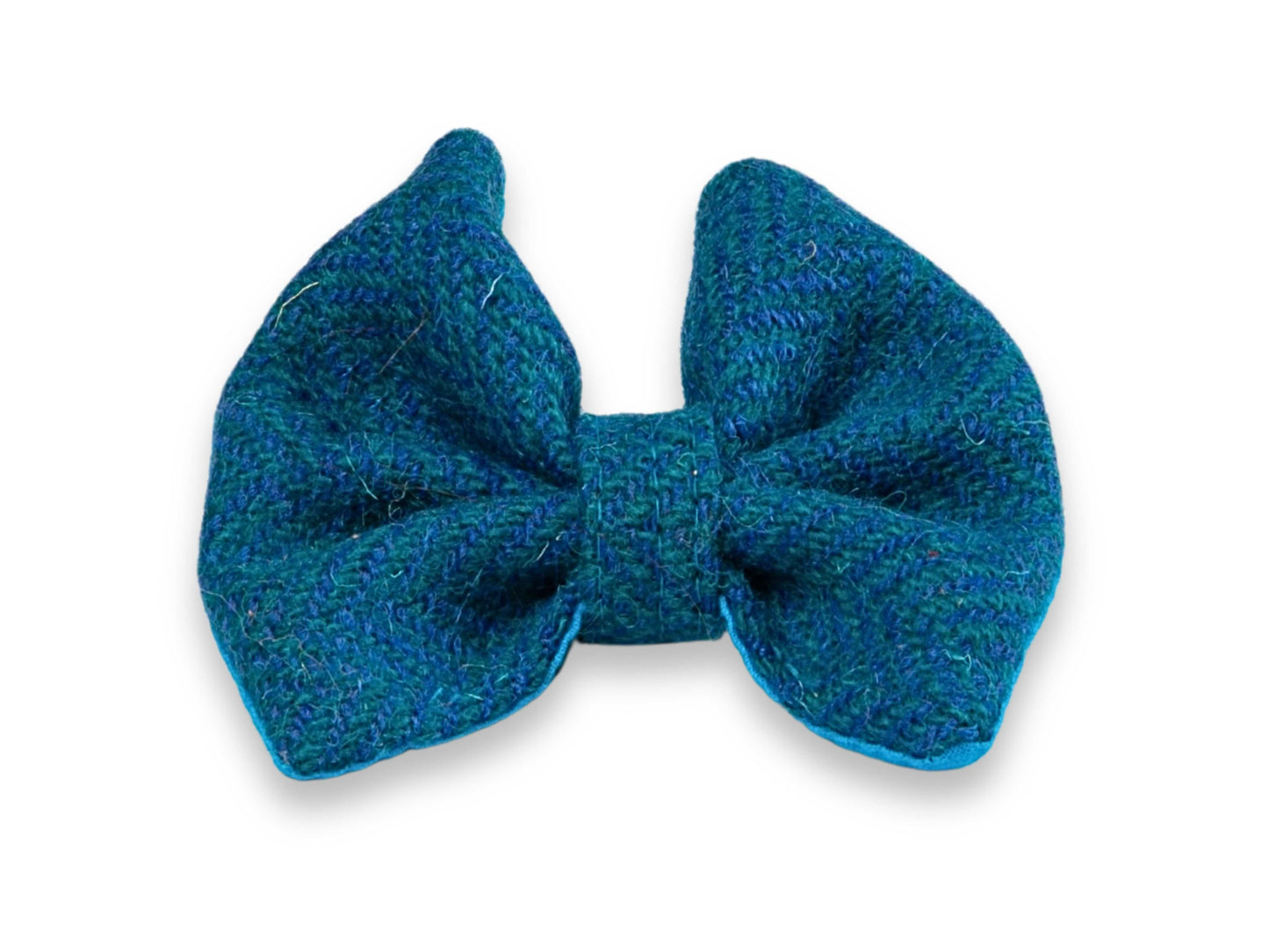 Teal herringbone Harris Tweed dog bow tie – handmade and classically stylish
