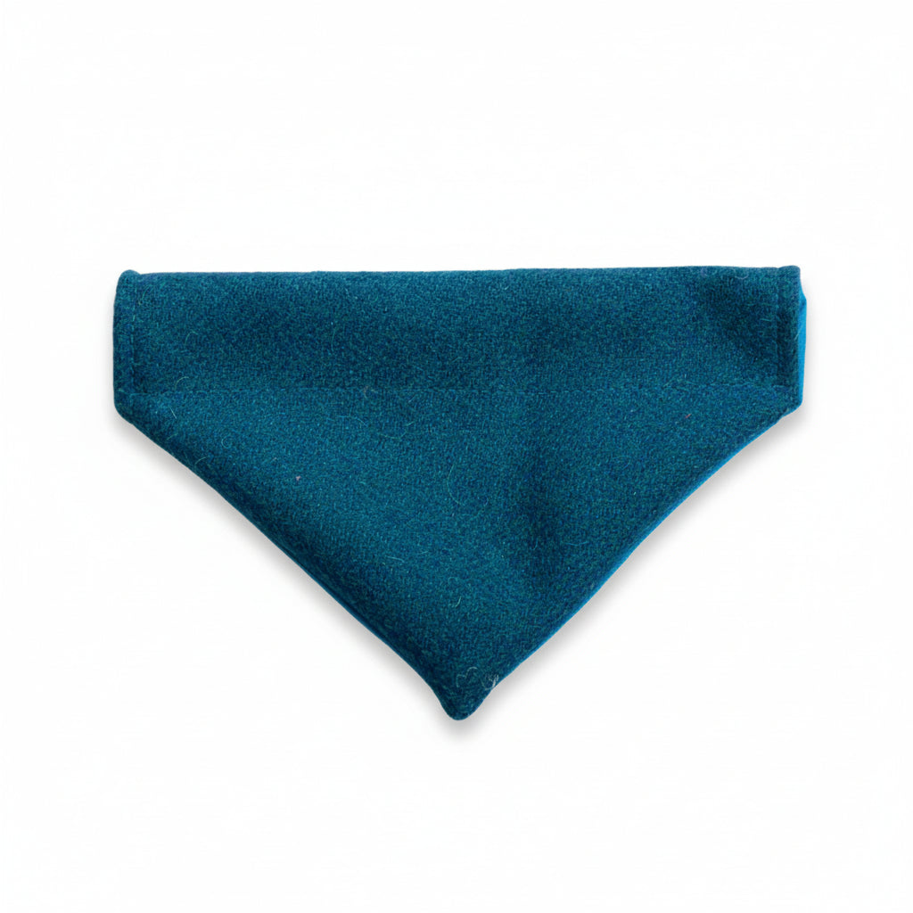 Teal herringbone Harris Tweed dog bandana
