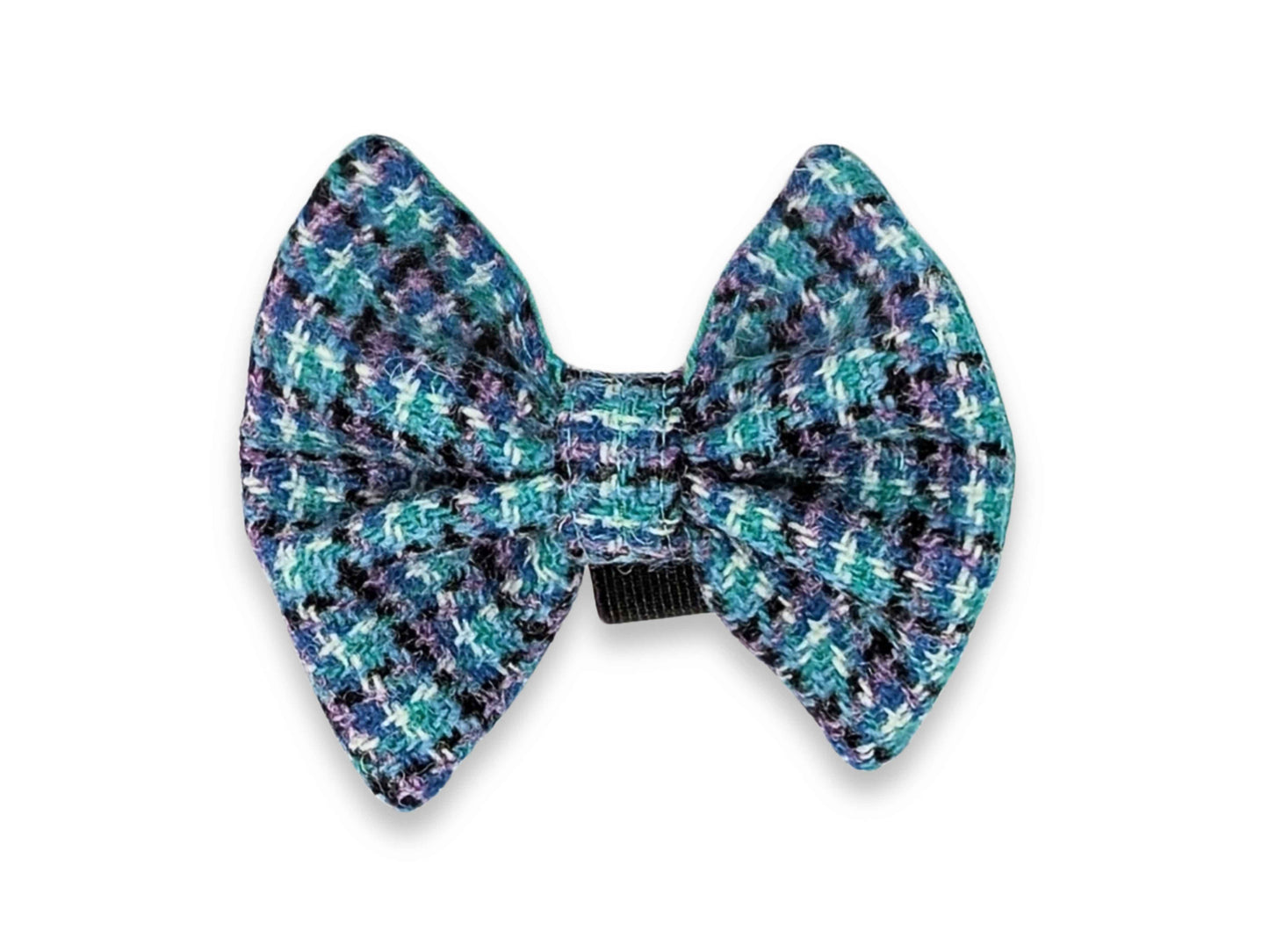 Teal, lilac & black check Harris Tweed dog bow tie – bold handmade accessory